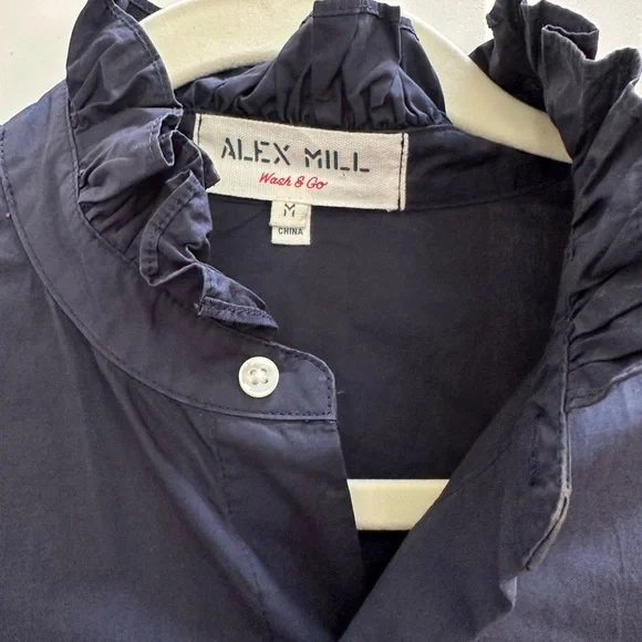 Alex Mill Dark Blue Chantilly Ruffle Shirt - Picture 2 of 5